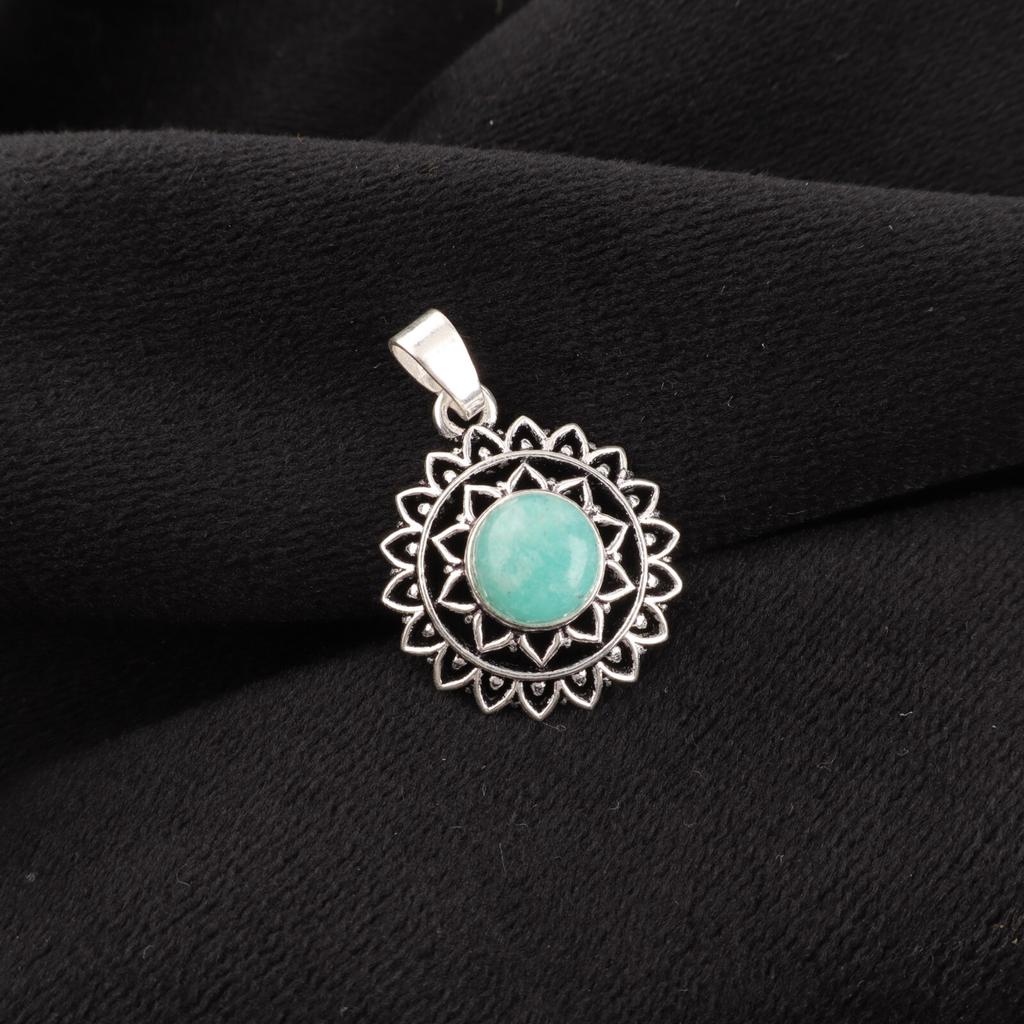 Rare Amazonite Gemstone 925 Sterling Silver Jewelry Pendant 1.14" Gift For Wife CP-30-25