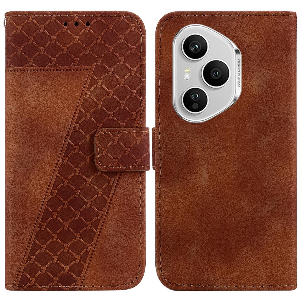 For Honor 400 Pro 5G (Global) Stand Case 7-Shaped Pattern Imprint Leather Phone Cover with Strap