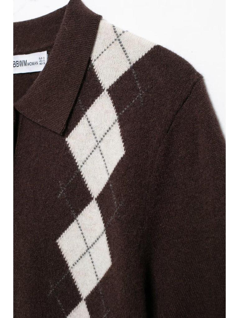 2025 Frühling/Sommer Argyle Preppy POLO Kragen Strick Damen Top