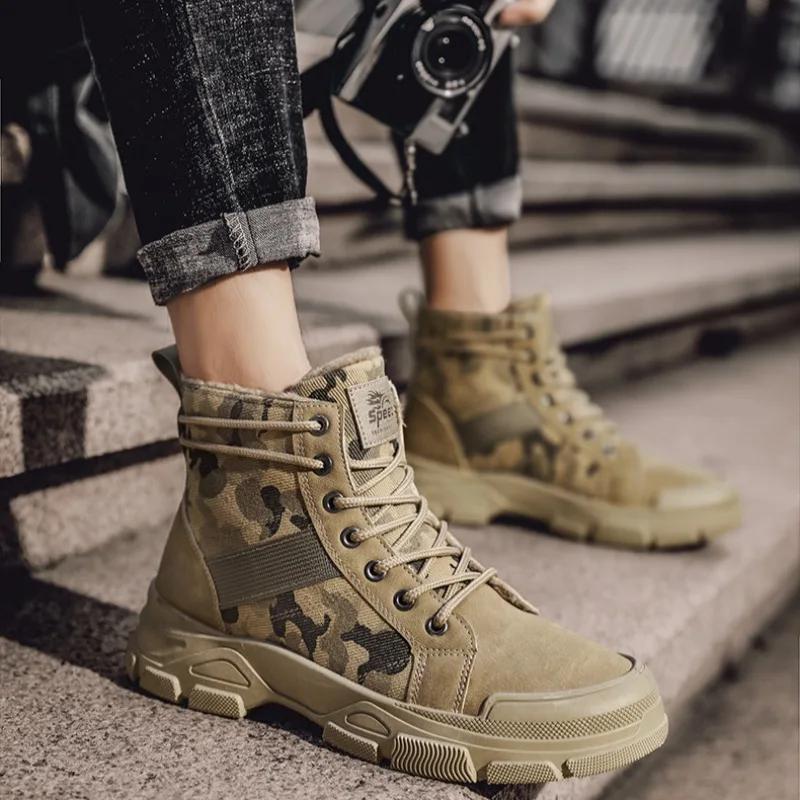 New Boots for Men Camouflage Ankle Boot Breathable Canvas Casual Boot Winter Warm Cotton Boots for Men High-top Sneakers