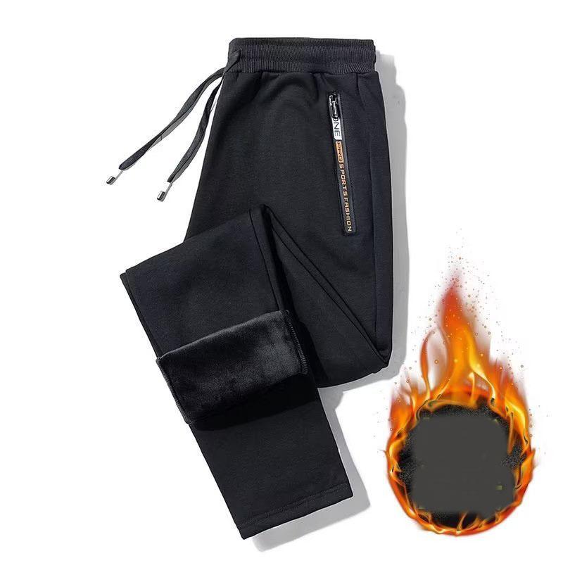 Autumn and Winter Men's Casual Pants Men's Loose Straight Pants with Zipper Pockets Casual Cozy Thickened Male Trousers