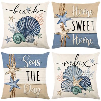 Kissenbezug mit Seemuscheldruck Sommer Buchstabe Seestern Kissenbezug Wohnzimmer Schlafzimmer Kissenbezug