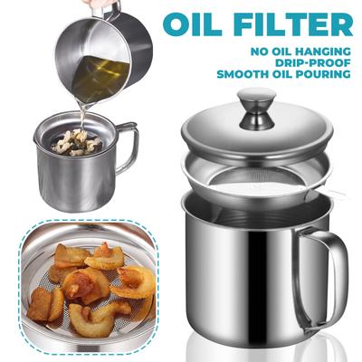 Grease Container, Bacons Grease Container With Strainer, Cooking Oil Keepers With Lid And Easy Grip Handle (1.1L)