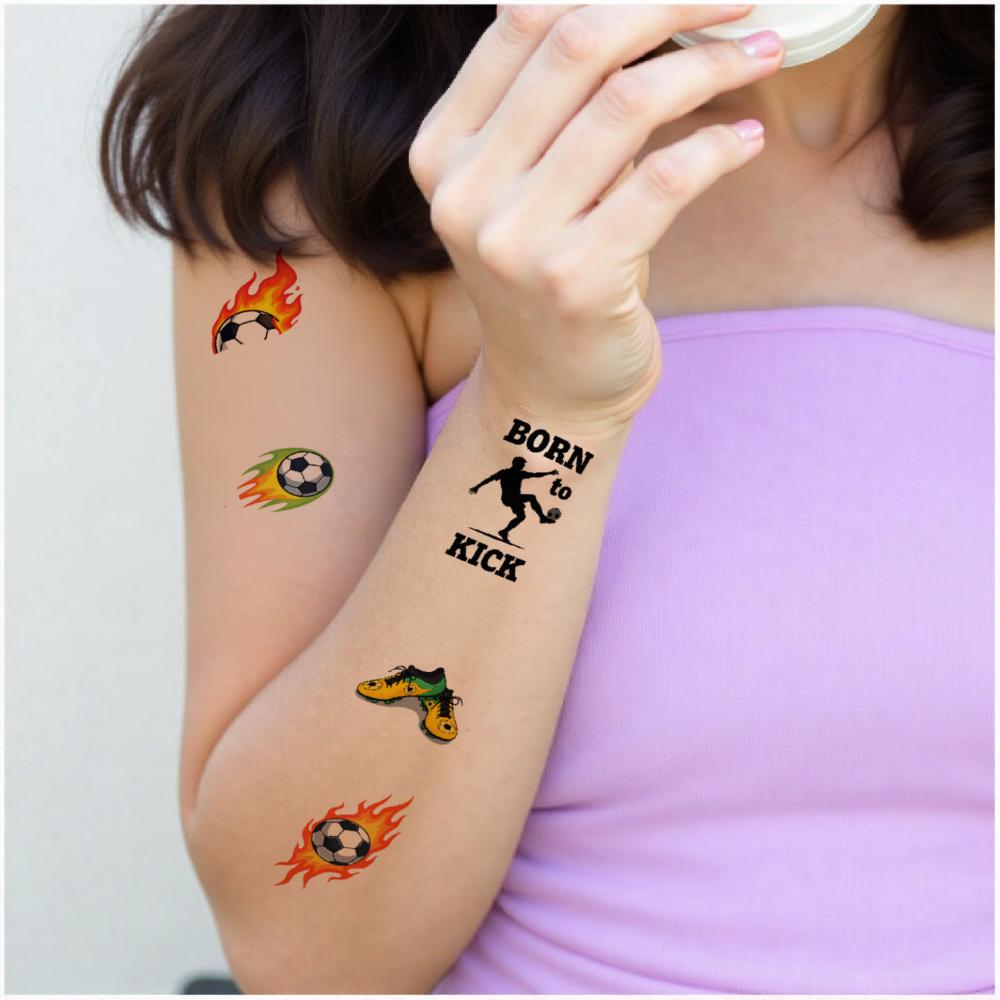 54 Stück Temporäre Tattoos für Kinder Fußball Fake Tattoo Aufkleber Wasserdichte Tattoo Aufkleber für Hand Körper Arm Party Geschenk