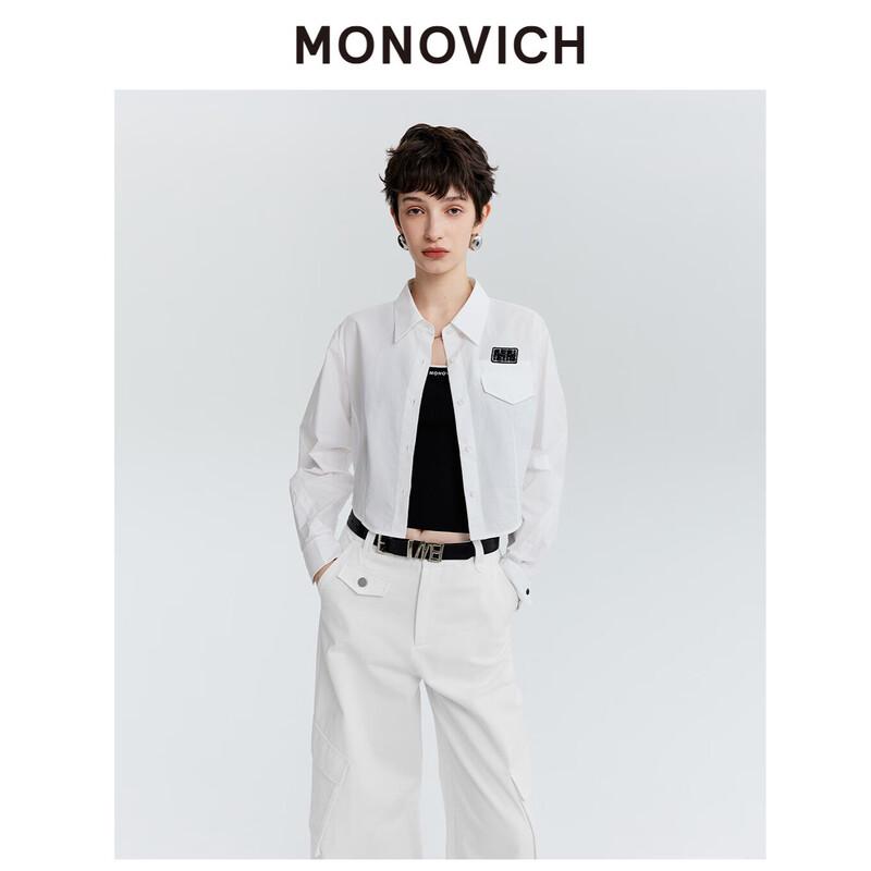 MONOVICH Women s Long-Sleeve Casual Short White Shirt S