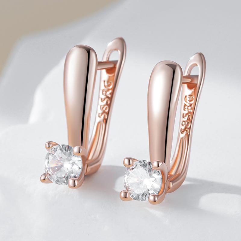 Simple Shiny Natural Zircon Bridal Wedding English Earrings Luxury  Rose Gold Color Daily Party Fine Jewelry For Women