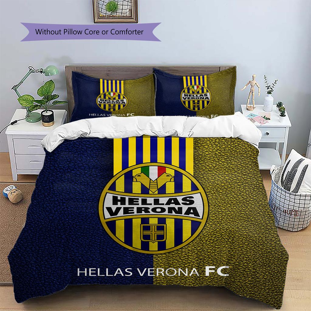 Hellas Verona FC Pattern Bedding Quilt Set Home Decoration Gift (1 * Duvet Cover + 2 * Pillowcase Without Core)