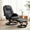 Swivel Recliner Chair with Footstool, PU Leather Recliner Armchair with Adjustable Back and Wood Frame, Black