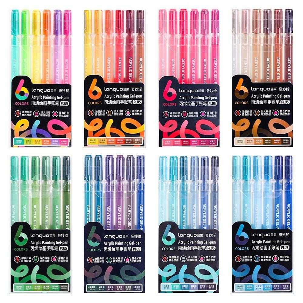 6Colors/Set DIY Album Card Acrylic Painting Brush 1.0mm Tip Color Graffiti Pen Marker Pen