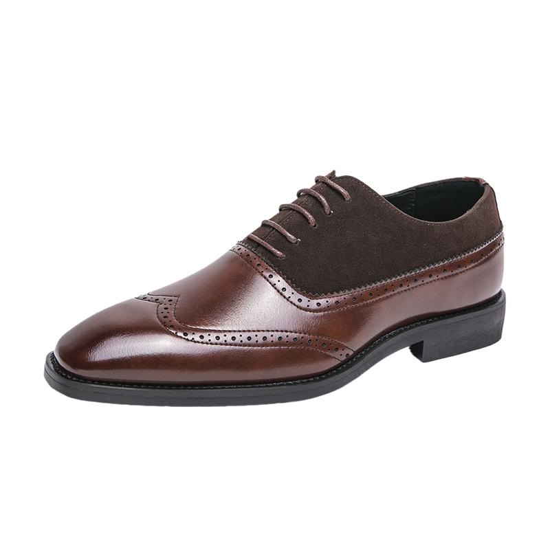Fashion High End Brand Men's Split Leather Shoes Retro Banquet Pointed Dress Shoes Men's Business Casual Shoes Wear-resistant Soles