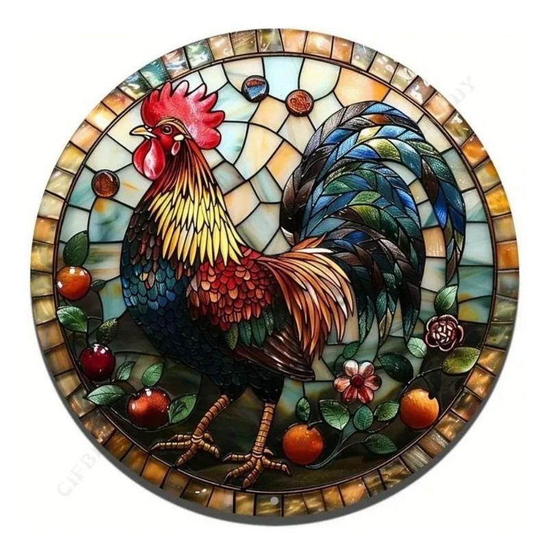 Chicken Coop Round Tin Sign, Farmhouse Style 20x20cm