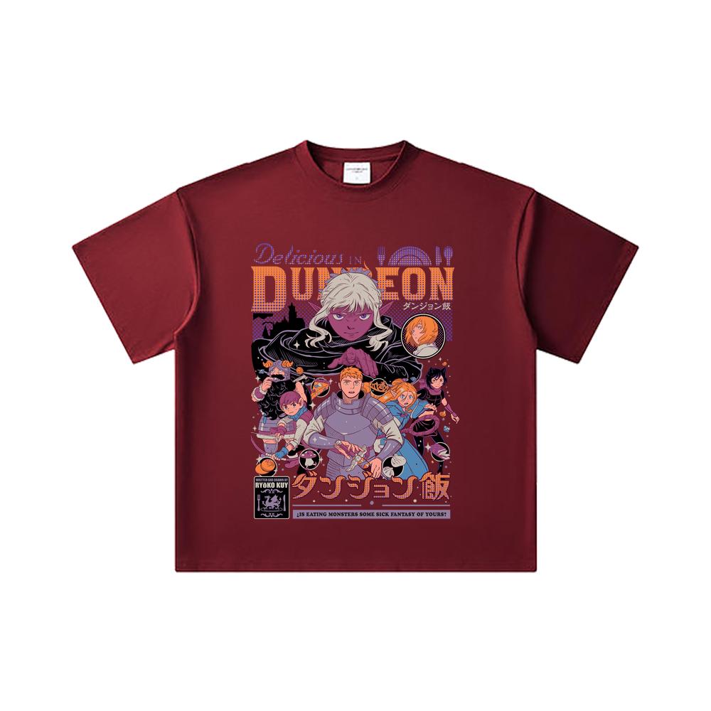 

260 GSM Double Yarn 32 Count 100% Cotton Delicious in Dungeon V2 Print Unisex Heavy Cotton T Shirt 2XL вина червоного кольору