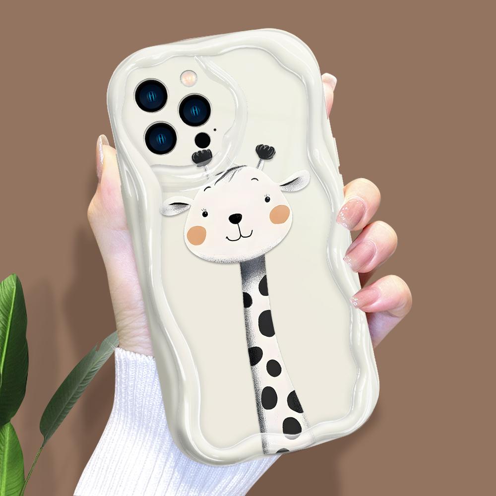 Cartoon Pattern Cream Texture Casing Wavy Edge Soft Silicone Cover Phone Case for IPhone Samsung Huawei Honor Xiaomi Redmi Infinix Tecno