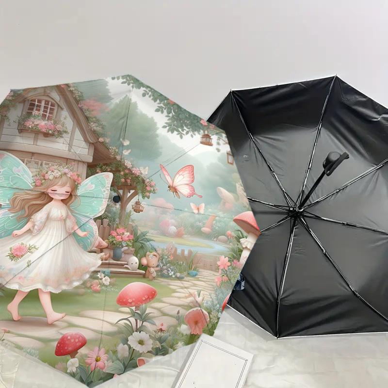 1 Stück Fee Garten Regenschirm-8-Speichen Verstärkt, Automatisches Öffnen, Leicht & Langlebig, Niedliches Modeaccessoire für Draußen-F2646