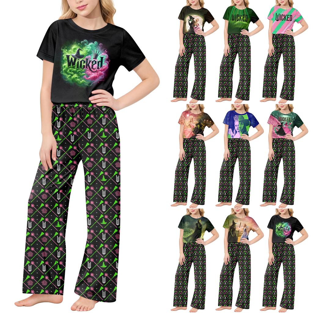 Children's Short-Sleeve Printed Two-Piece Pajama Set With T-Shirt And Pants