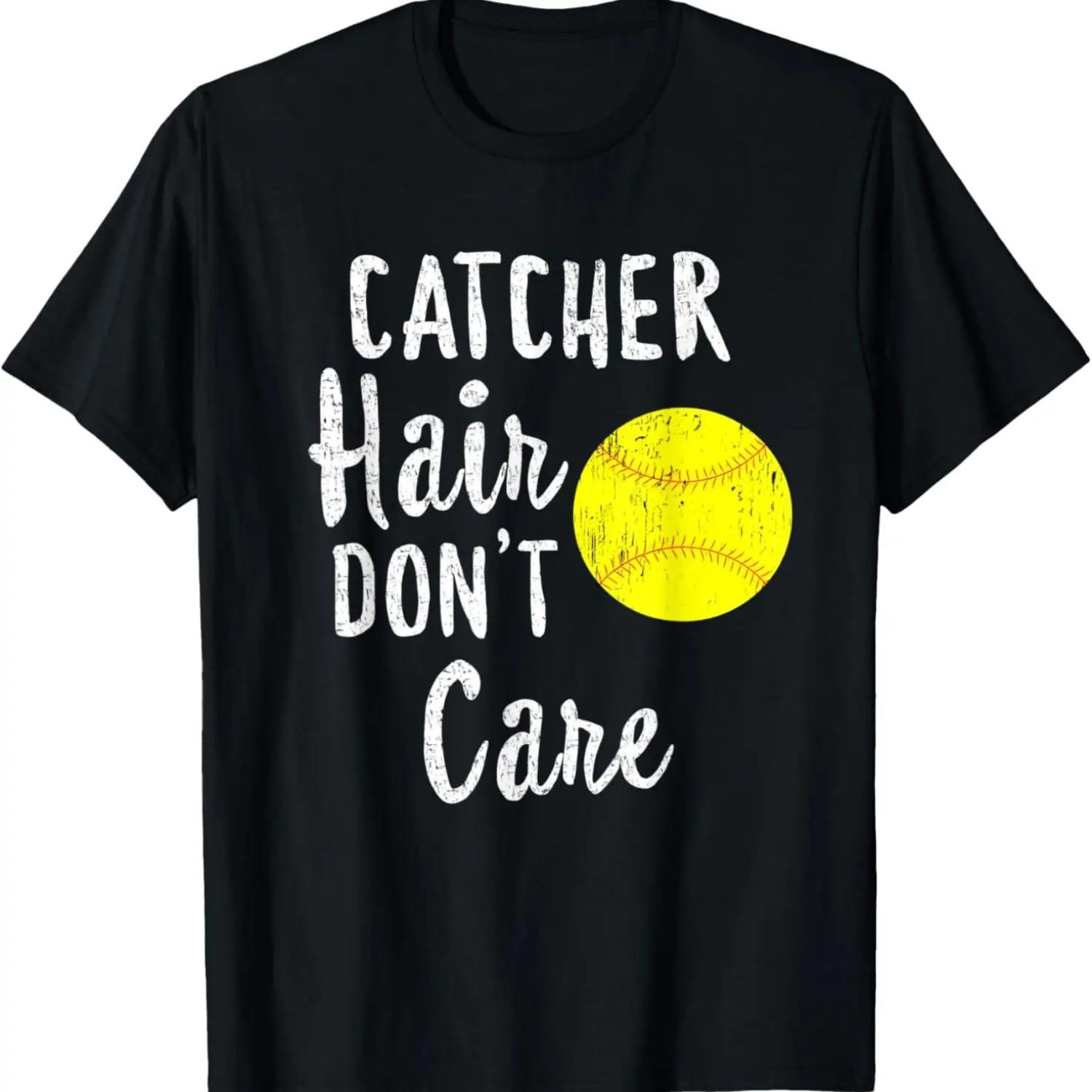 

Catcher Hair Don t Care Baseball T-Shirt Softball T-Shirt XXXXXL чёрный