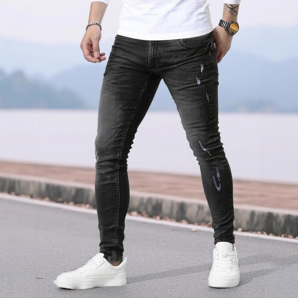 Washed Jeans Men'S Tight Elastic Pants Zhongshan Dayong Casual Trousers Men