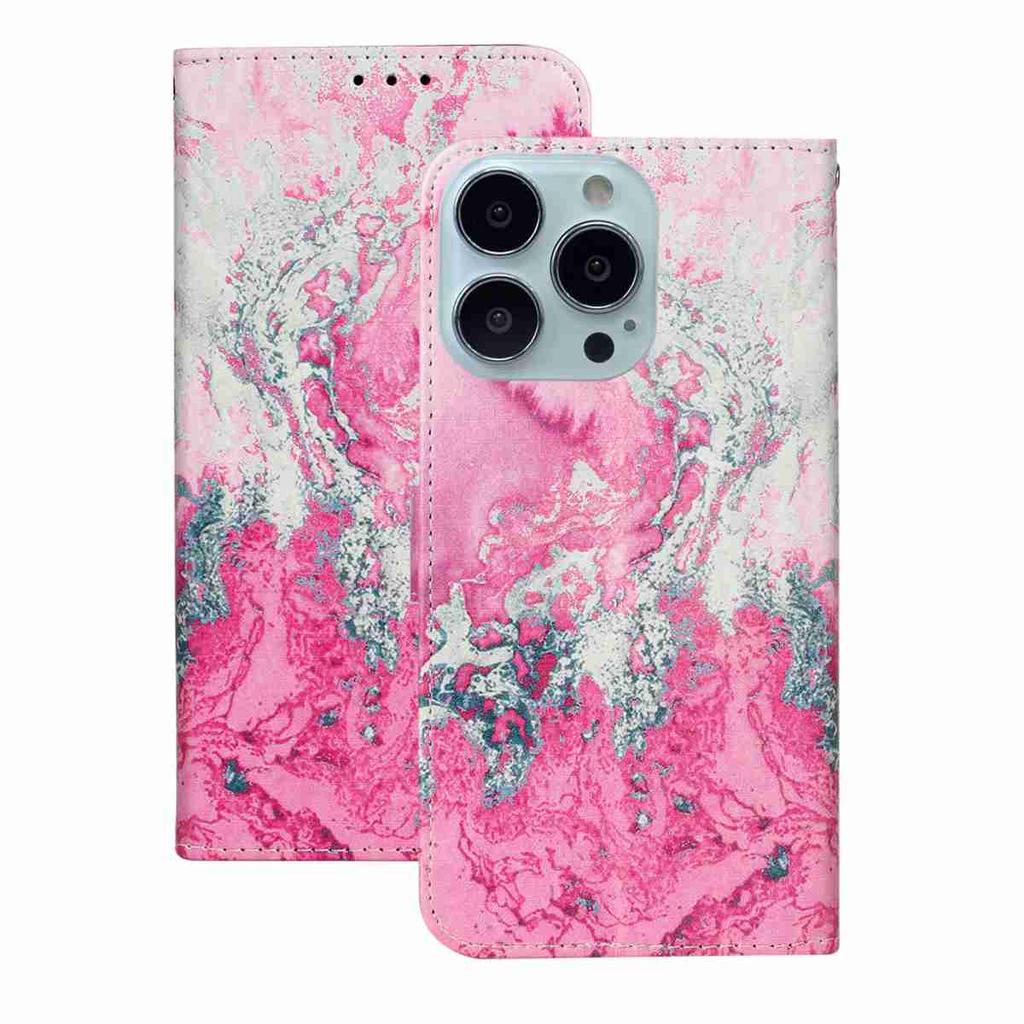 Pink Seawater Pattern Shockproof Card Slots PU Leather Wallet Case for iPhone,Samsung,Huawei,Xiaomi,Moto,Tecno,Google,Nokia,Oppo,ZTE,Blackview..