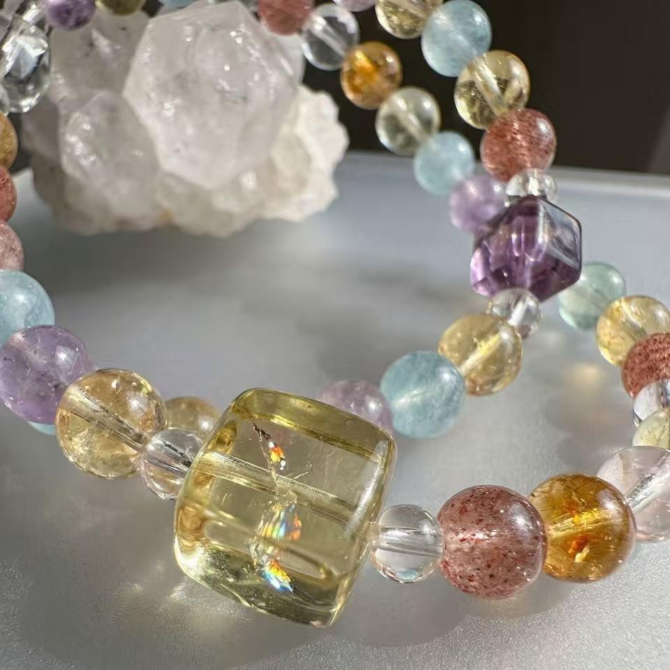 Starlight Melody Natural Rainbow Lemon Yellow Irregular Shape Multi-Crystal Bracelet Fashionable Clear Hand Jewelry