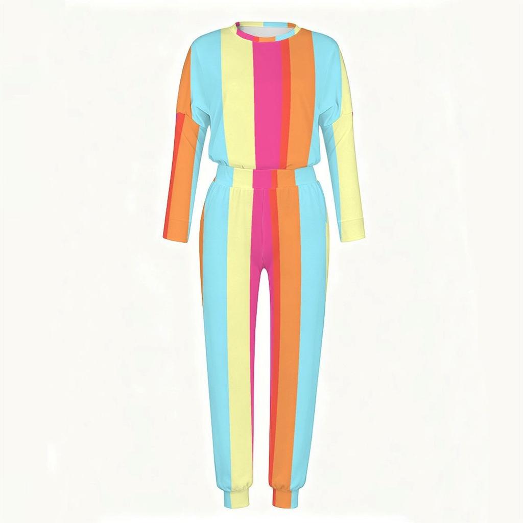 Ladies Long Sleeve Round Neck Blouse And Straight Leg Long Pants Two Piece Soft Daily Wear Set