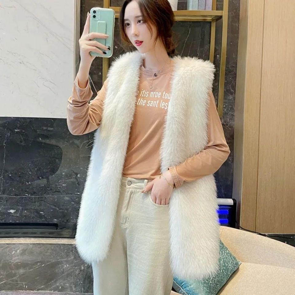 Imitation fur vest women's medium and long autumn and winter new imitation raccoon hair woven vest fashion vest