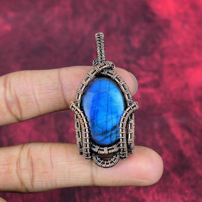 Labradorite Pendant Copper Wire Wrapped Pendant Labradorite Copper Jewelry Handmade Band New Pendant Gifts for Him Natural Gemstone Jewelry
