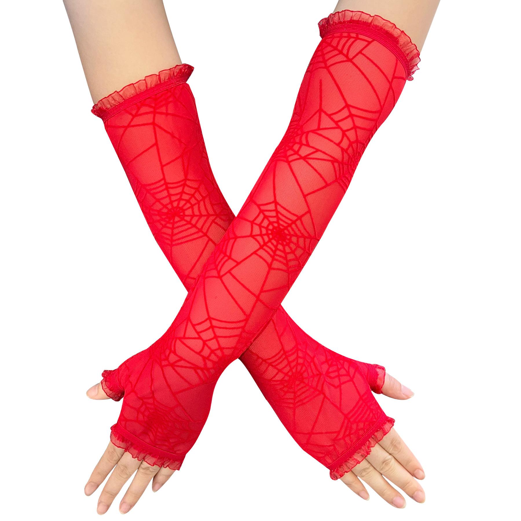 

Halloween Spider Web Mesh Arm Sleeves Fingerless Gloves Gothic Spider Web Mesh Arm Sleeves L червоний