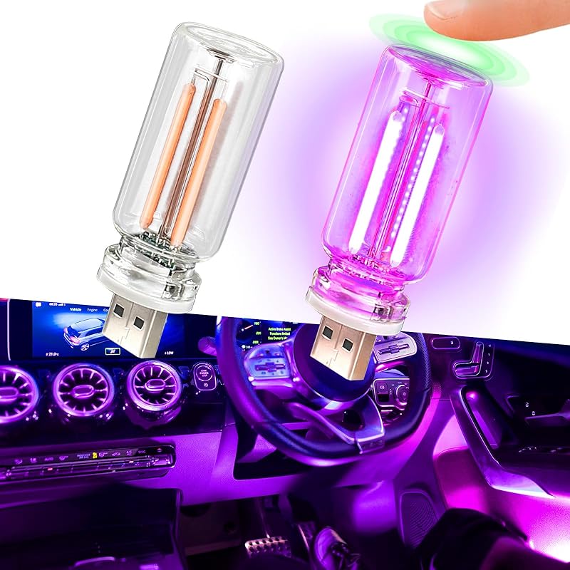 2PCS Car USB Night Lights, Touch Dimmable Vehicle Interior Ambient Lamp, Portable Retro Glass LED Light for Auto Decorations, Bedroom, Office,