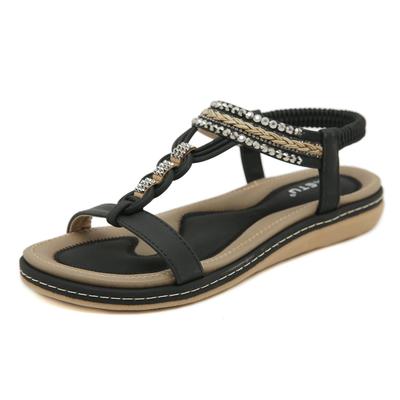 Womens Sandals Shoes Comfort Walking with Non Slip On Casual Summer Beach Shoes Dress Ankle Elastic Jeweled Bohemian Flats