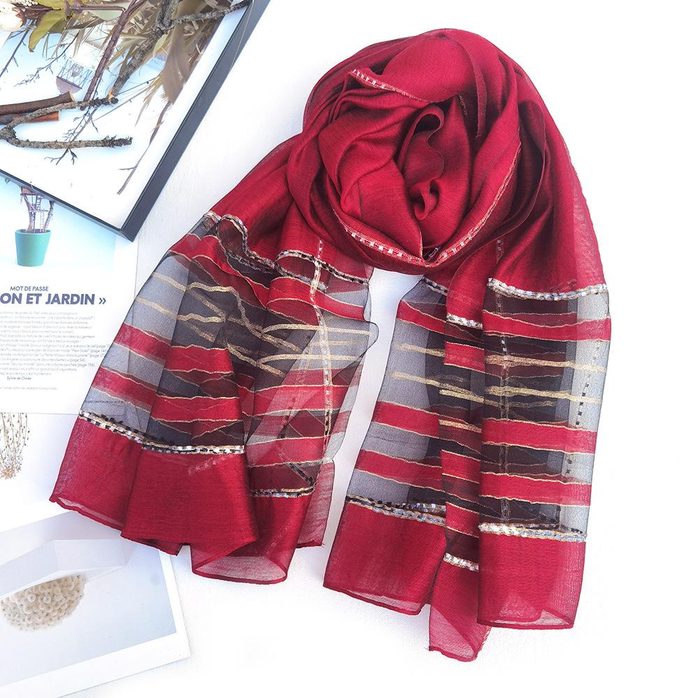 New Silk Scarf Women's Scarf Shawl Striped Mulberry Silk Scarf Sunscreen Large Silk Scarf