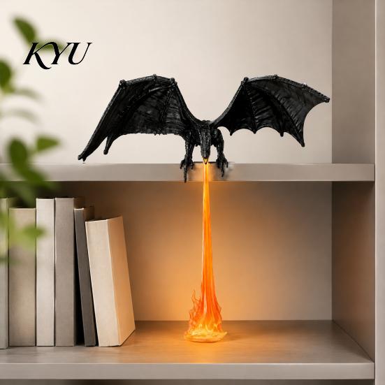 Dragon Bookshelf Decor Nook Light with LED Flame Effect, Fantasy Shelf Decor, Book Flying Display Ornament for Study Room Reading Corner Library