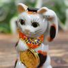Waza no Kura Left Hand Kutani ware Dancing Calico Feng Shui Ornament Grand Opening Gift Present Maneki-neko (beckoning cat) Maneki-neko