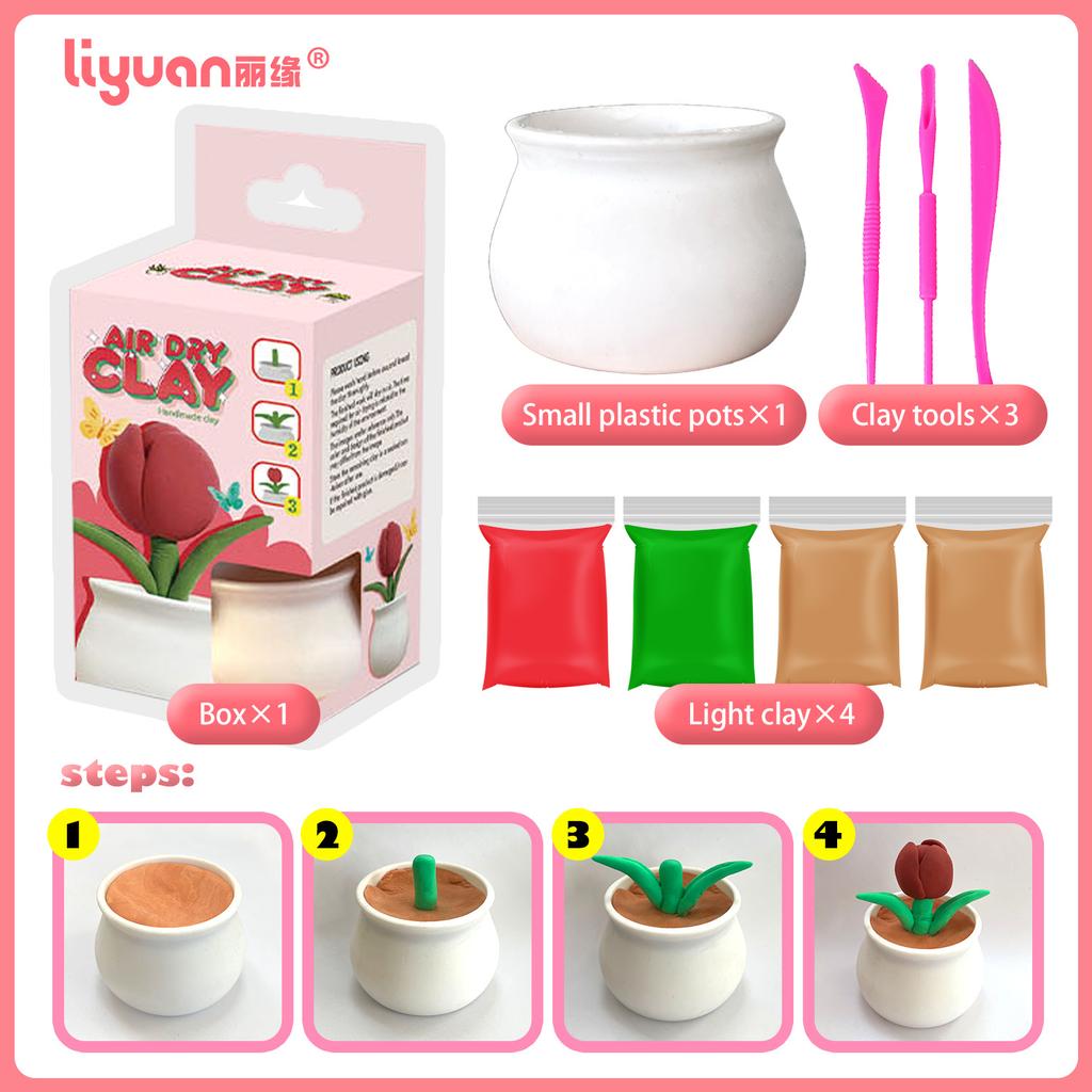 4-Color Ultra-Light Clay Succulent Pot DIY Handmade Modeling Clay Toy Set for Kids