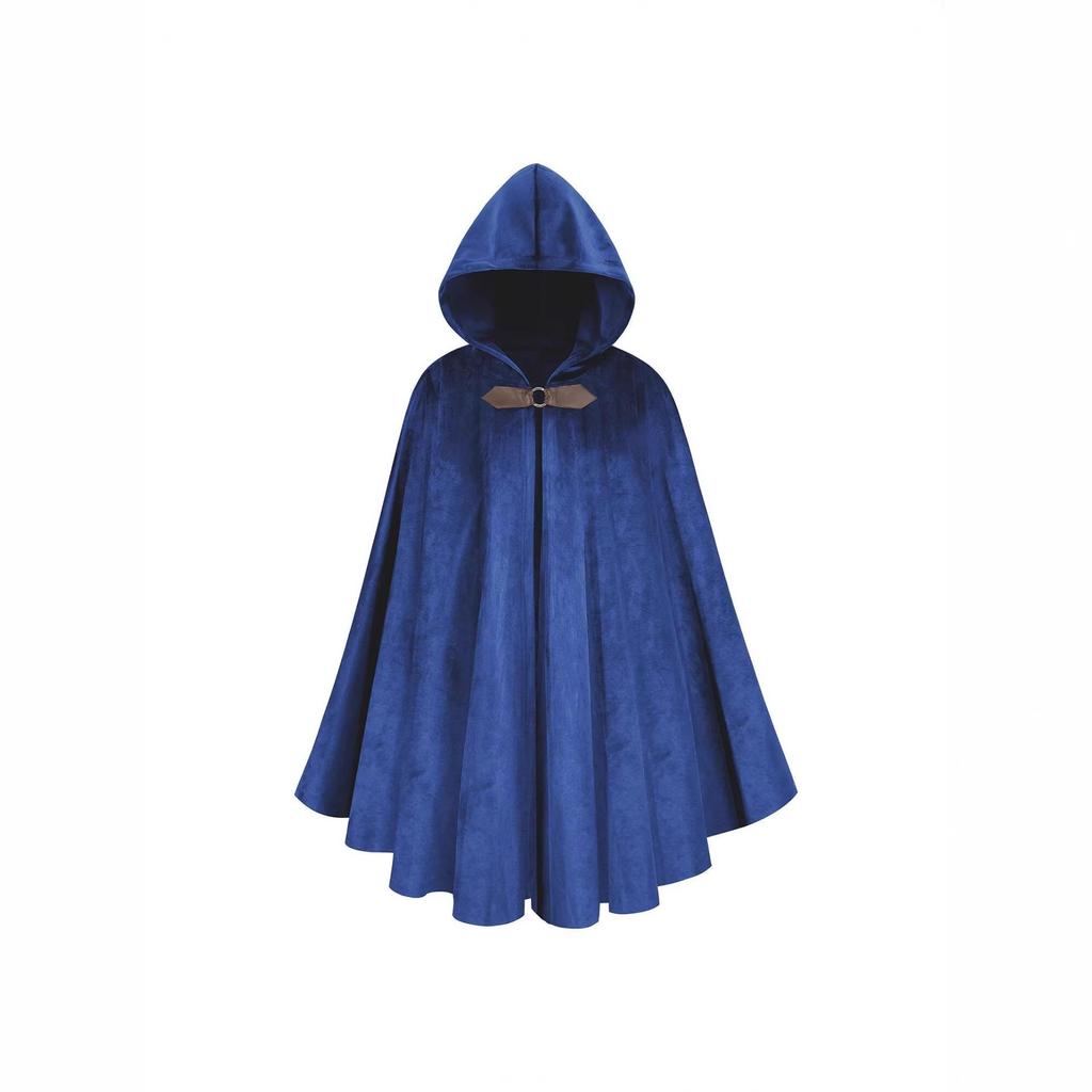 Medieval Velvet Deerskin Hooded Cloak - Renaissance Cosplay Costume Robe