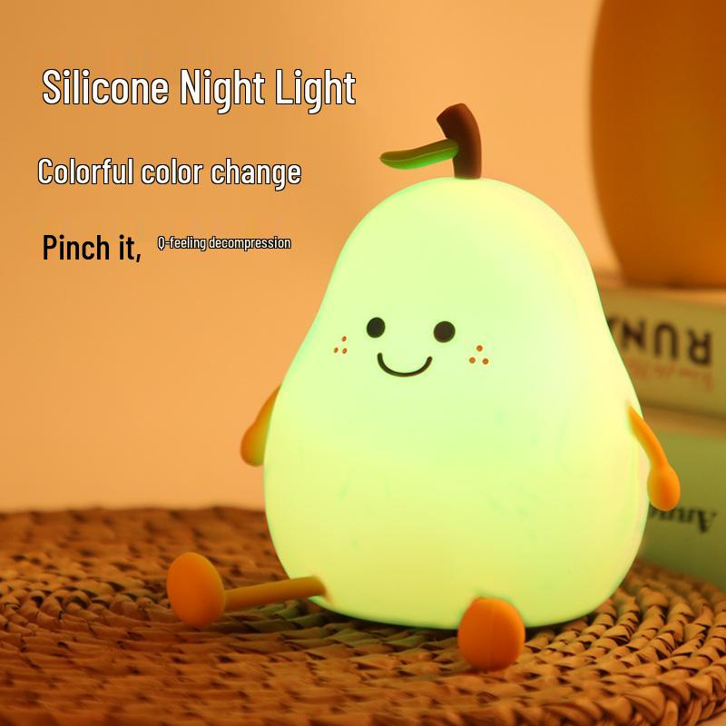 Silicone Pear Night Light: Cute Bedside Lamp for Girls' Birthday Gift