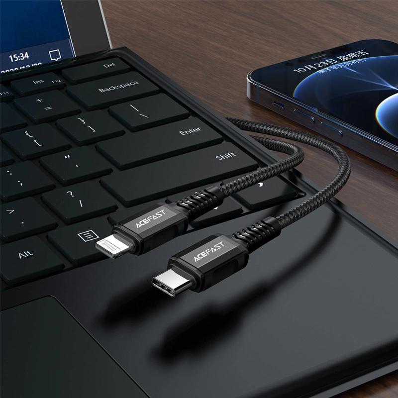 Kabel Acefast C1-01 Lightning - Usb-C Mfi Pd 30W 3A 480Mb/S 1,2M - Czarny