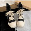 Black thick-soled high-top canvas shoes women's autumn new versatile heightening leather board shoes student casual shoes