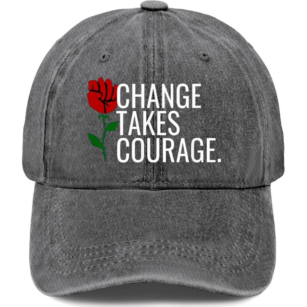 Change Takes Courage Fist Rose Washed Denim Baseball Cap Unisex Adjustable Outdoor Casual Hat