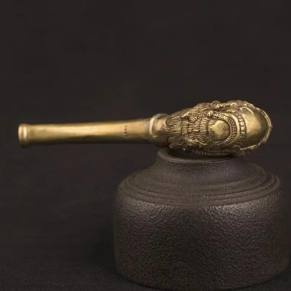 1 Pcs New Buddha Head Buddha Pipe Smoking Utensils Bronze Smoking Utensils Crafts Collection Ornaments