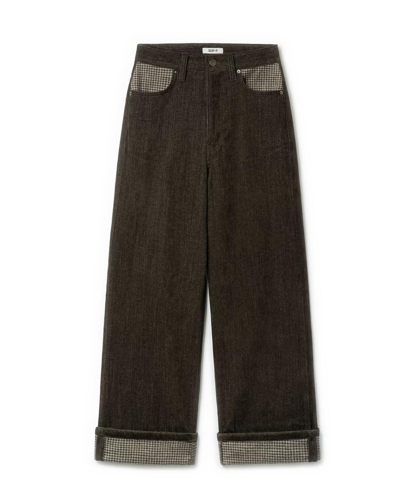 Dilleiopeu Peach Skin Check Roll-Up Pants [Brown]