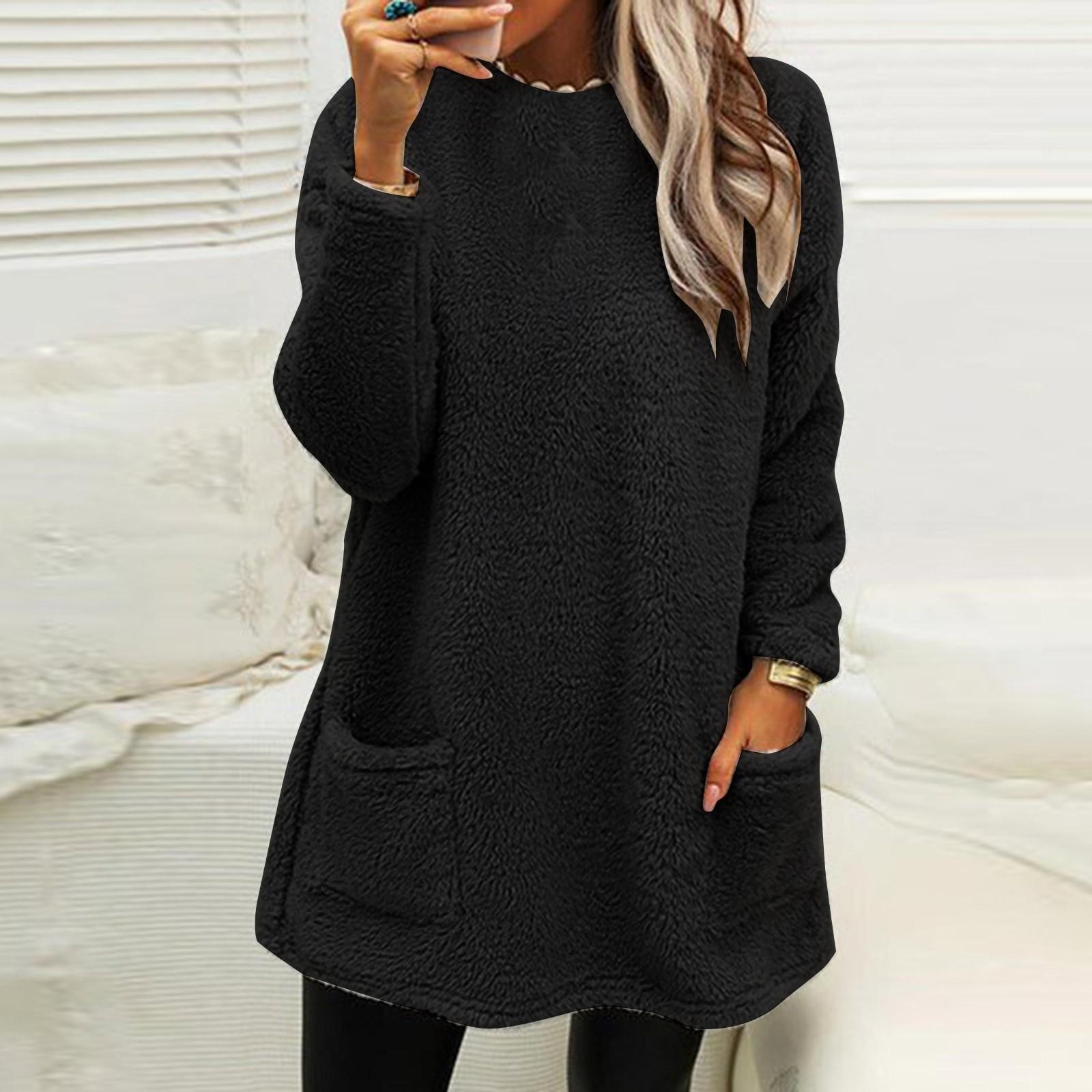

Женская модная повседневная теплая футболка с длинным рукавом и круглым вырезом с длинными рукавами XL чёрный