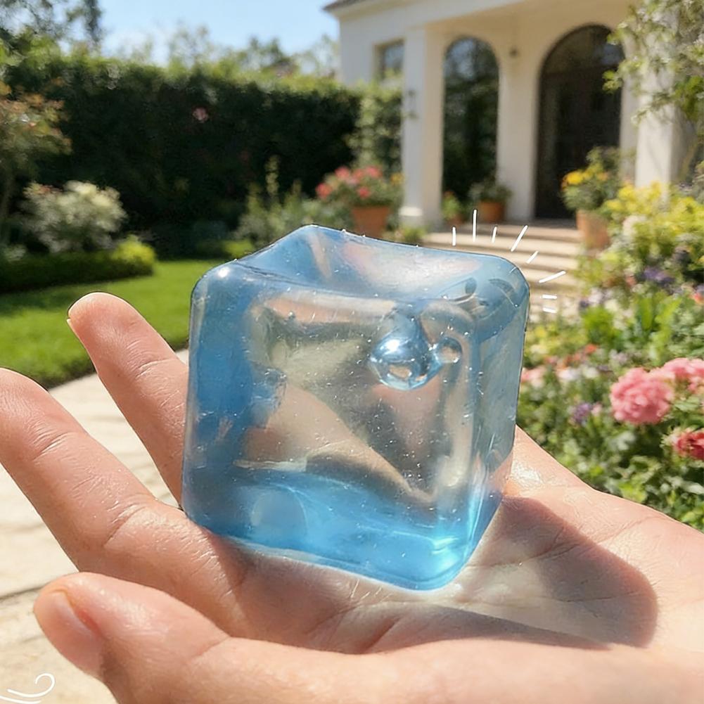 Realistic Clear Blue Ice Cube Stress Relief Toy Squeeze Fidget Toy For Anxiety Soft Sensory Toy For Adults Gift