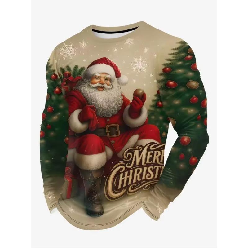 Funny Santa Clause Graphic T Shirt For Man Fashion Christmas Style Long Sleeve Pullovers Festival Family Party Graphic Clothes