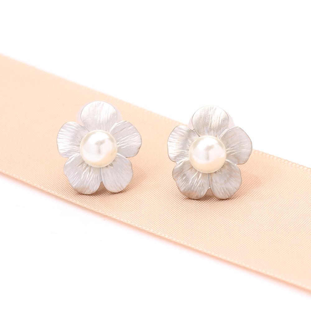 French retro matte gold and silver flower earrings temperament imitation pearl no earrings earclip earrings women's versatile