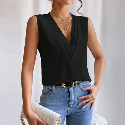 Frauen Casual Weste V-ausschnitt Ärmellose Layered Kragen Pullover Tops Einfarbig Ärmelloses T-shirt Streetwear