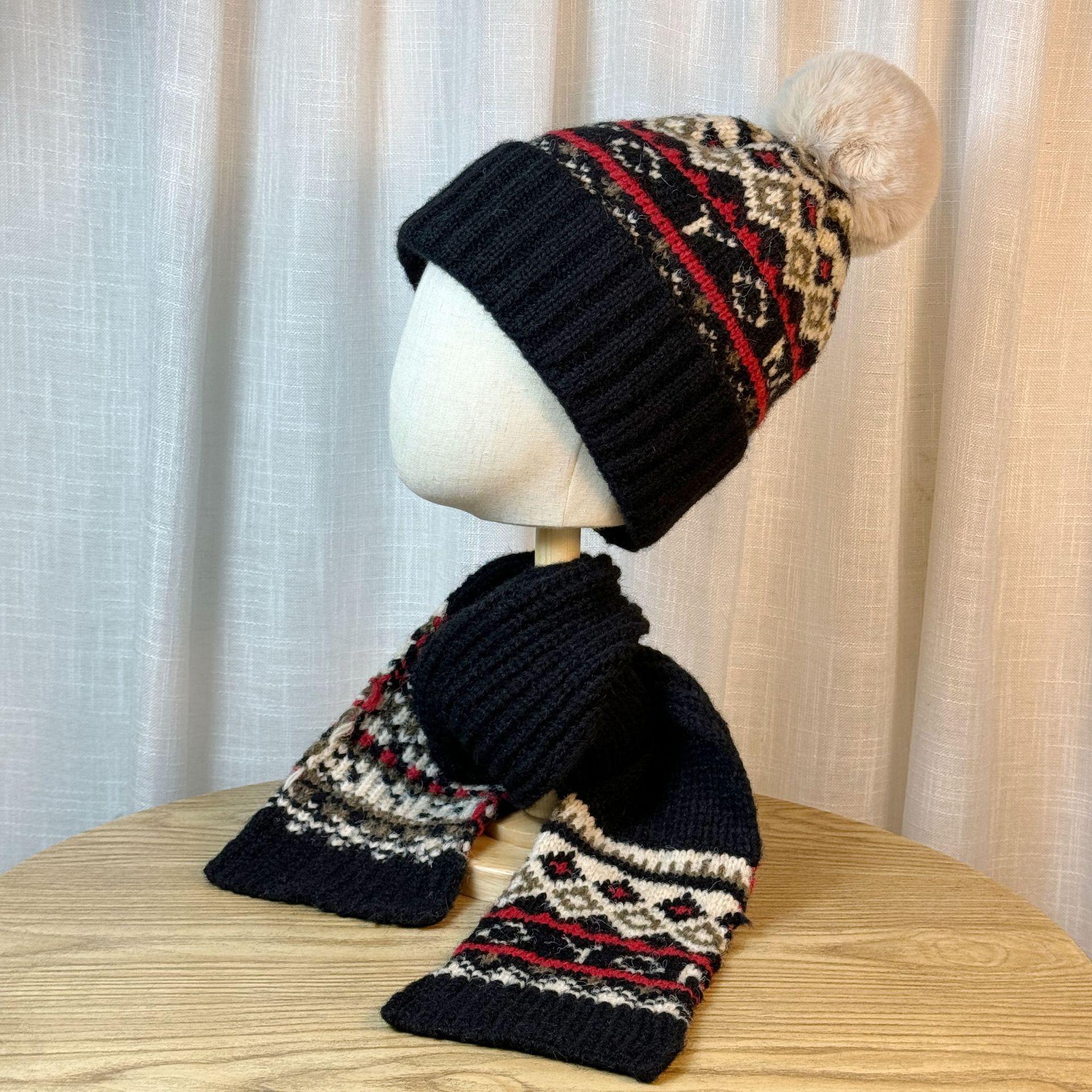 

Женский зимний комплект из двух предметов: шарф и шапка. Новый теплый вязаный шерстяной комплект для большой окружности головы. Холодная шапка. one size