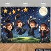 Stendardo Sfondo Festa di Laurea, Cappelli di Laurea Neri Nappe Dorate Stelle Coriandoli, Decorazione Murale Sfondo Fotografico Celebrativo Interno Esterno