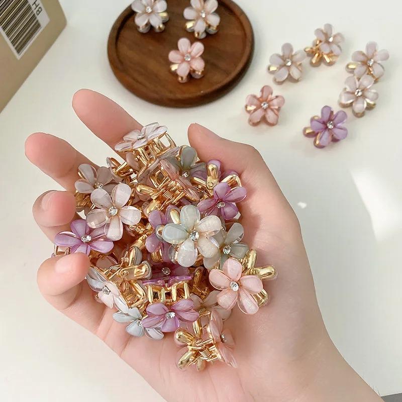 10pcs Crystal Flower Hair Clip Rhinestone Alloy Hair Clip Suitable For Sweet Summer Side Clip Hairstyle Accessories For Girls