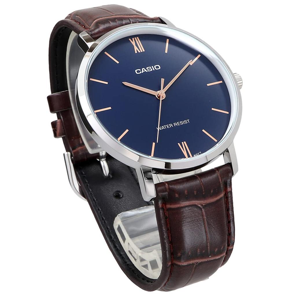 Casio Quarzuhr, Marineblau x Braunes Lederarmband, Overseas-Modell [Casio], Herren, MTP-VT01L-2B [Artikel]