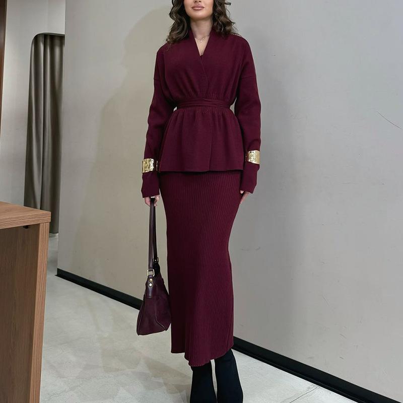 Cross-border Europe, America, Amazon women's clothing 2025 spring new fashion temperament knitted sweater casual suit women